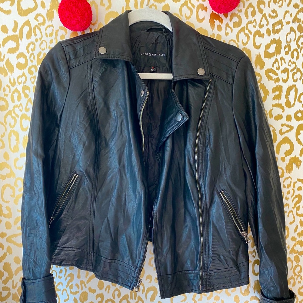 Rock & Republic Faux Leather Moto Jacket Small